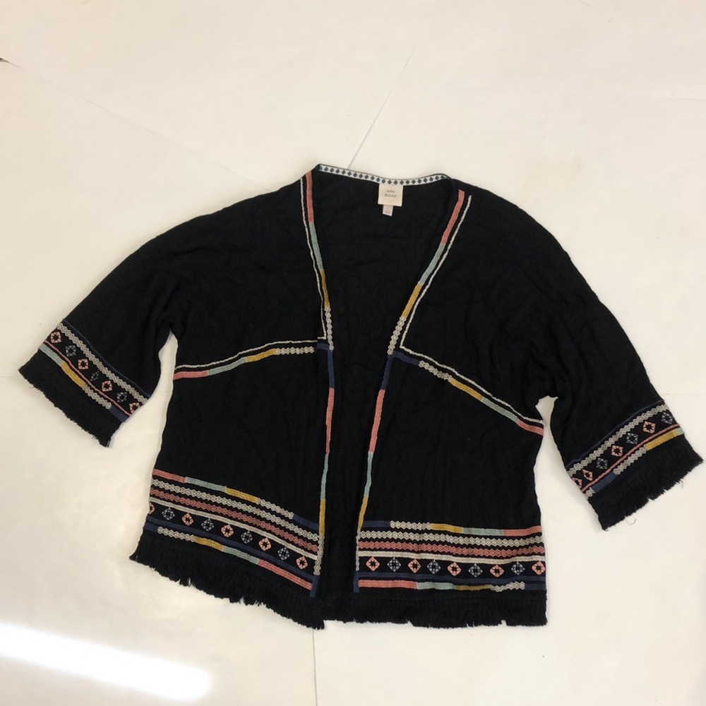 Knox Rose L Top Duster Black Multi Colour Embroidery Fringe Excellent Condition